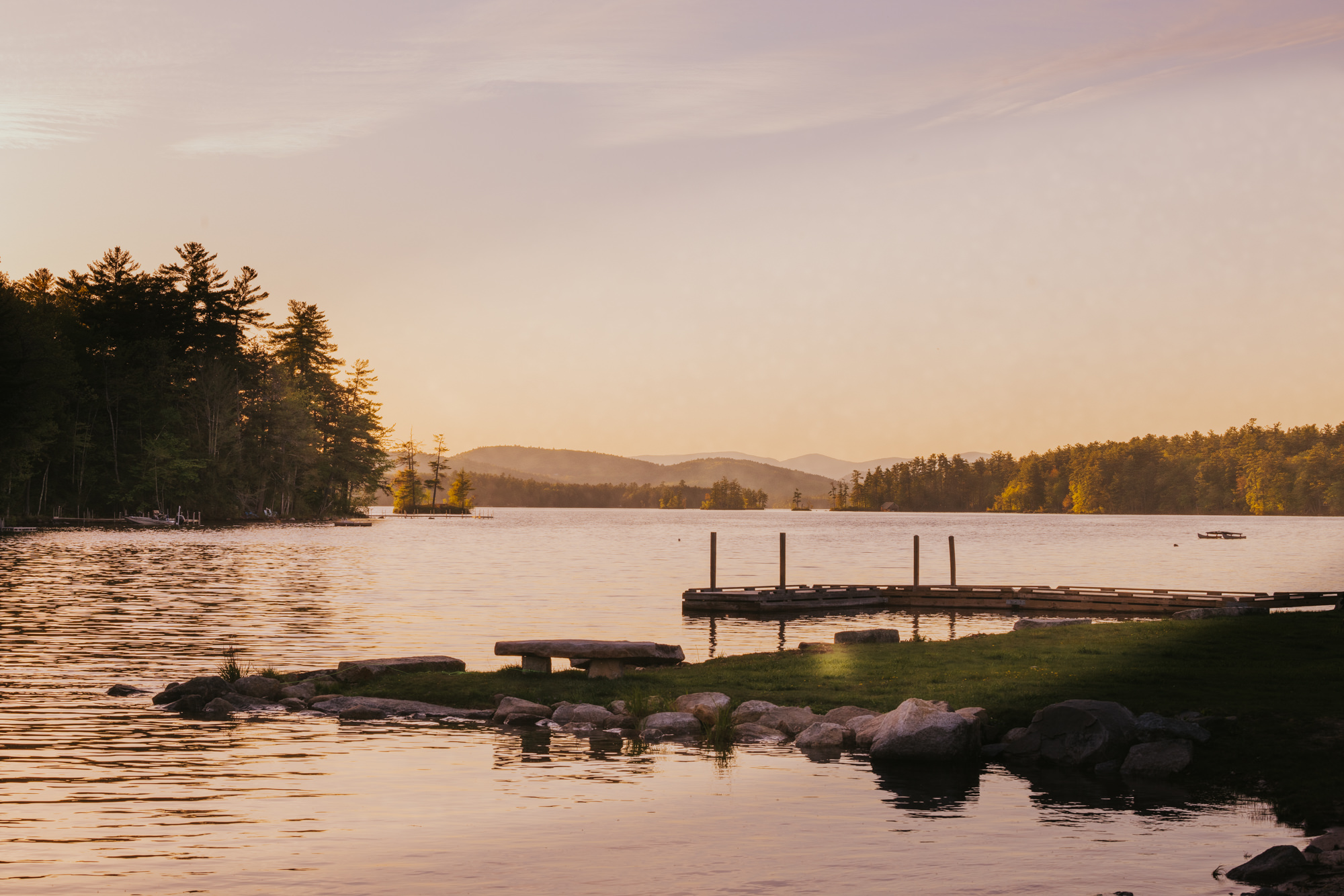 long lake with mountains in the background